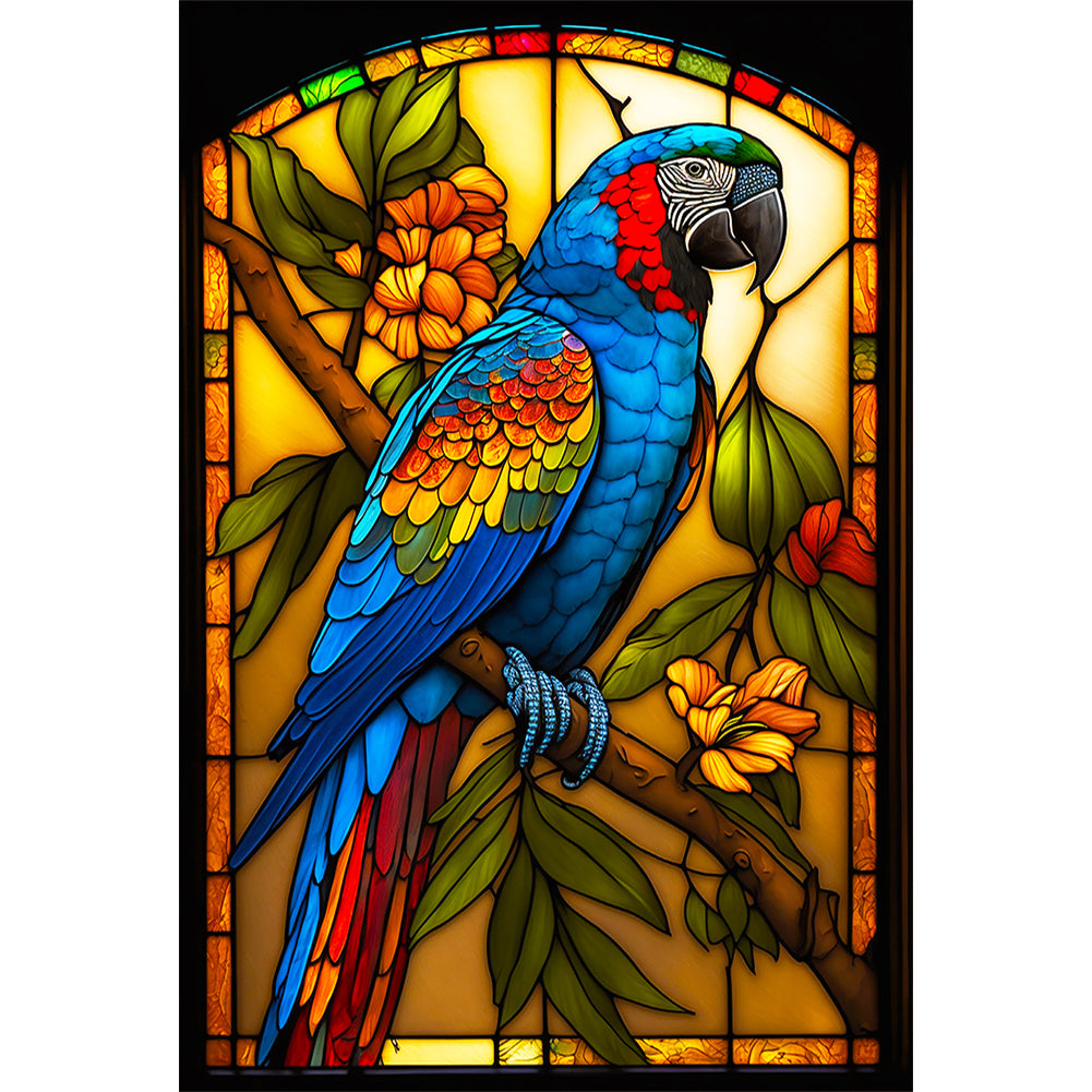 Blue Parrot Glass Painting - Full Round Drill Diamond Painting 30*40CM