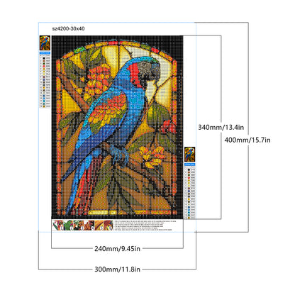 Blue Parrot Glass Painting - Full Round Drill Diamond Painting 30*40CM