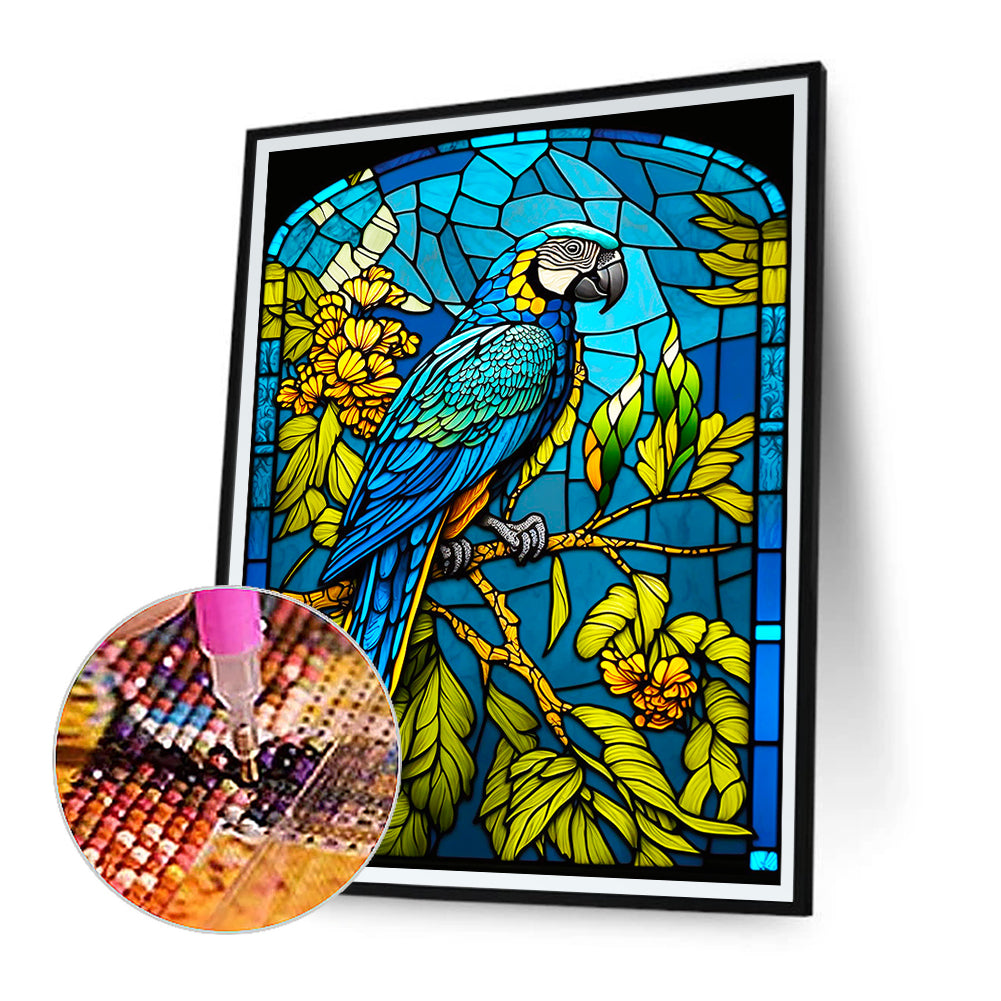 Blue Parrot Glass Painting - Full Round Drill Diamond Painting 30*40CM