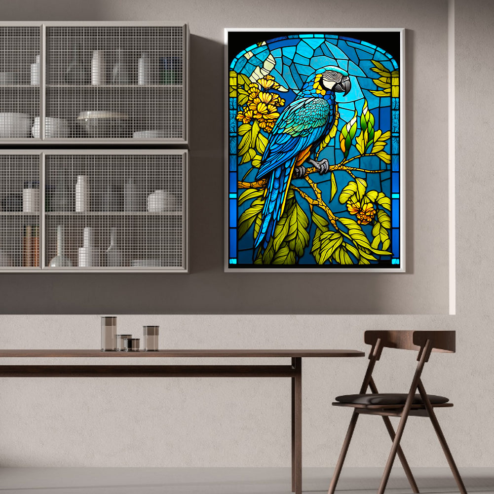 Blue Parrot Glass Painting - Full Round Drill Diamond Painting 30*40CM