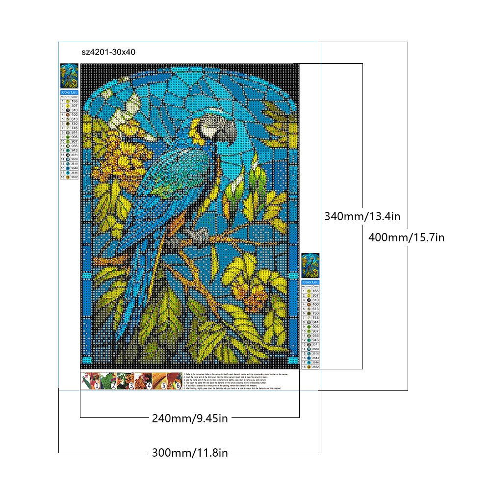 Blue Parrot Glass Painting - Full Round Drill Diamond Painting 30*40CM