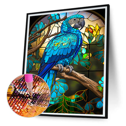 Blue Parrot Glass Painting - Full Round Drill Diamond Painting 30*40CM