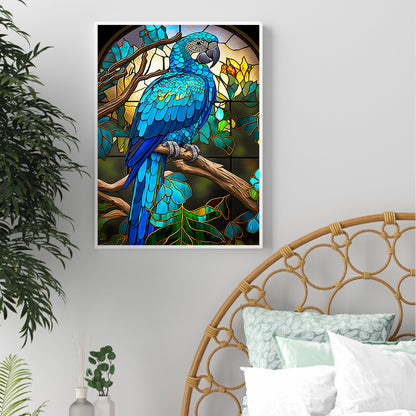 Blue Parrot Glass Painting - Full Round Drill Diamond Painting 30*40CM