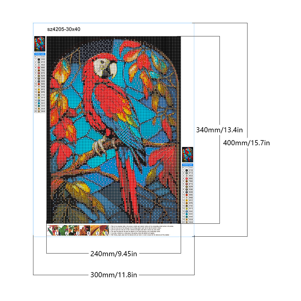 Blue Parrot Glass Painting - Full Round Drill Diamond Painting 30*40CM