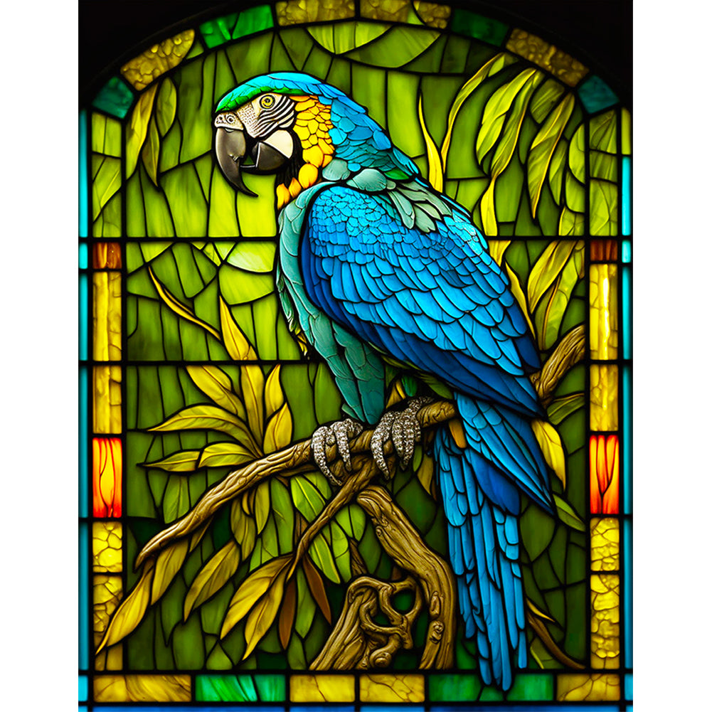 Blue Parrot Glass Painting - Full Round Drill Diamond Painting 30*40CM