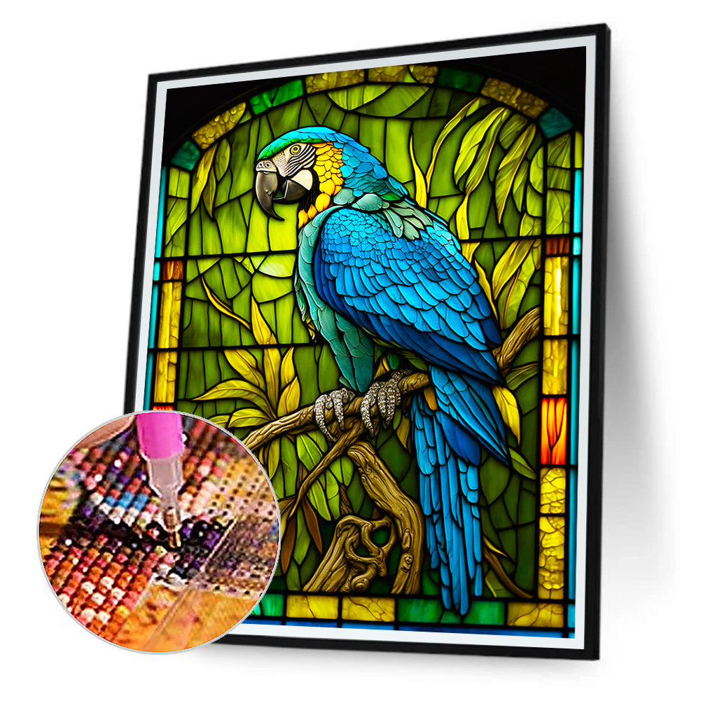 Blue Parrot Glass Painting - Full Round Drill Diamond Painting 30*40CM