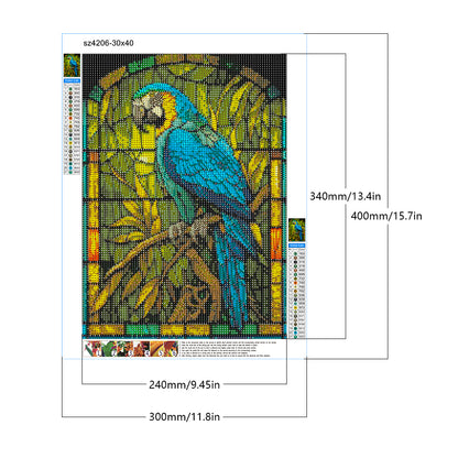 Blue Parrot Glass Painting - Full Round Drill Diamond Painting 30*40CM