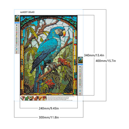 Blue Parrot Glass Painting - Full Round Drill Diamond Painting 30*40CM