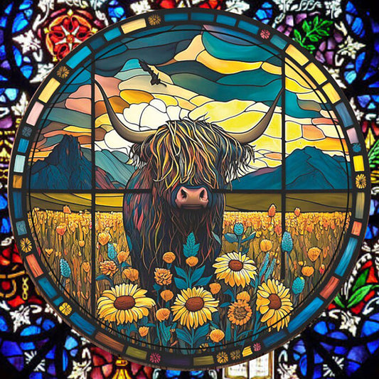 Stained Glass Cow - Full Round Drill Diamond Painting 30*30CM