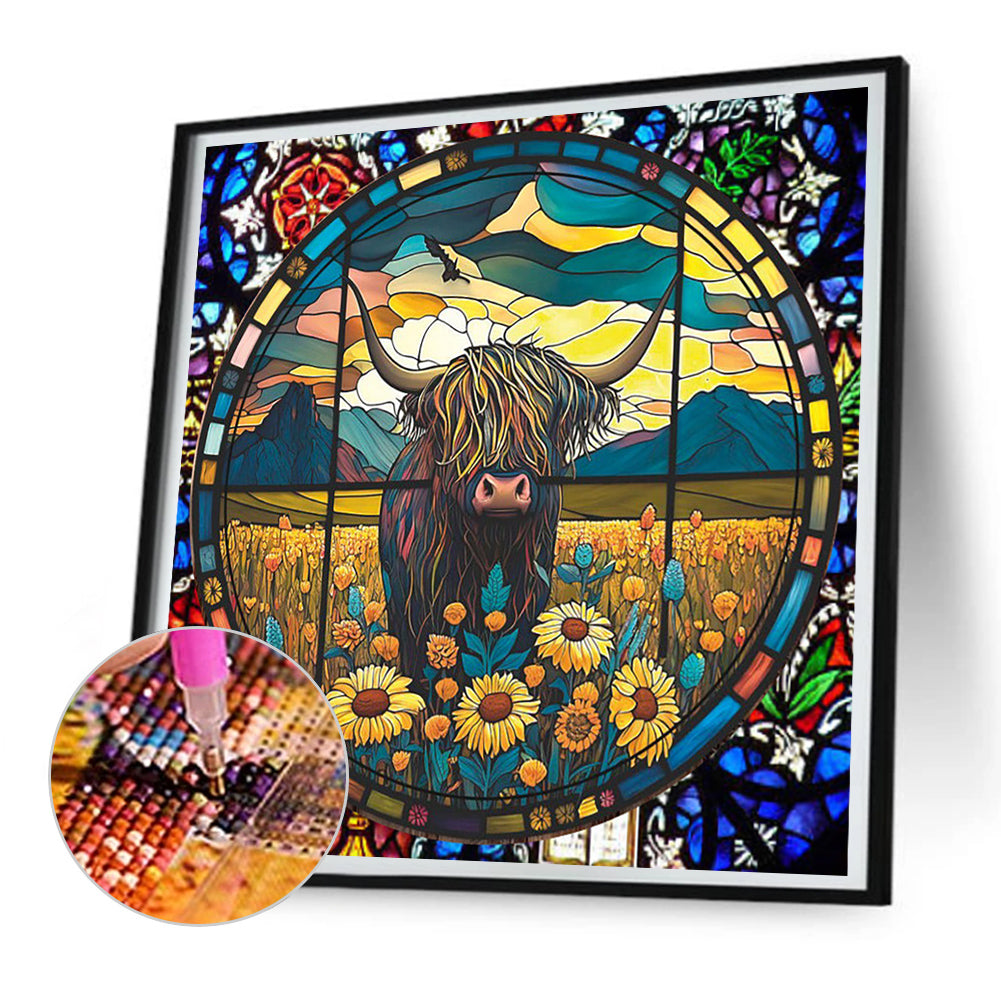 Stained Glass Cow - Full Round Drill Diamond Painting 30*30CM