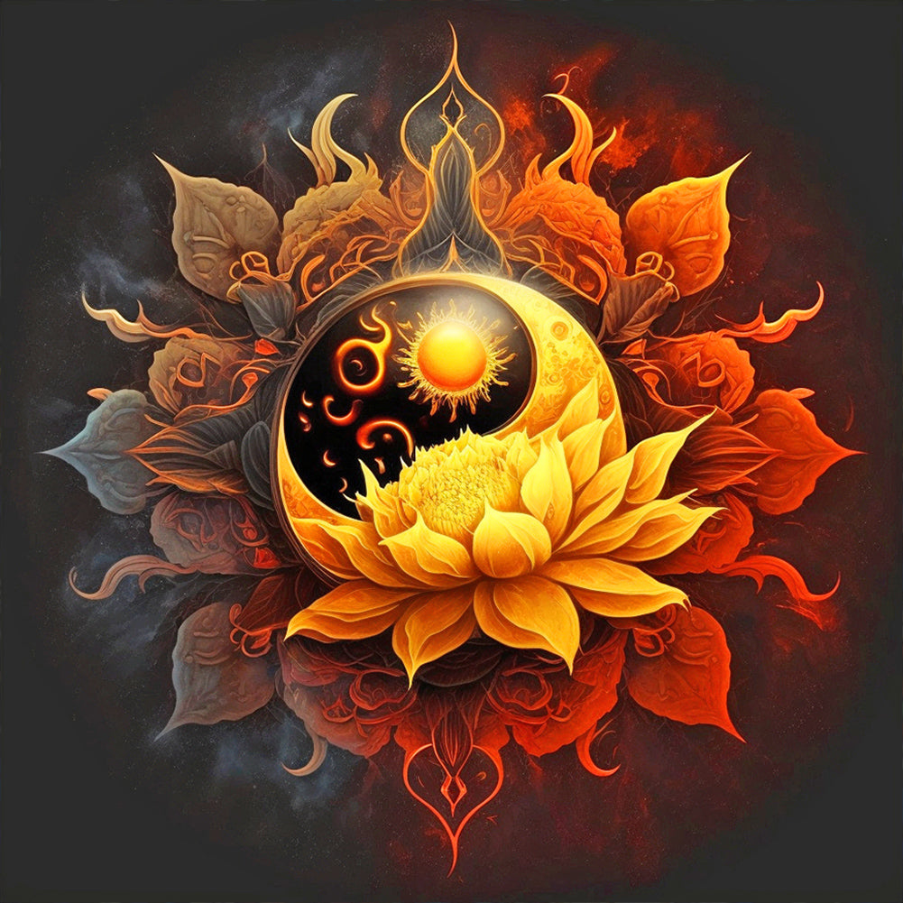 Yin And Yang Bipolar Flower - Full Round Drill Diamond Painting 30*30CM