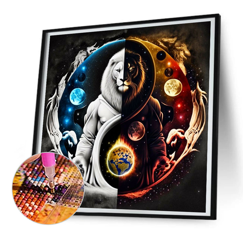 Yin And Yang Bipolar White Lion - Full Round Drill Diamond Painting 30*30CM