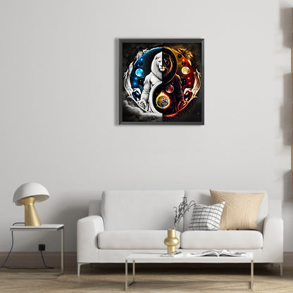 Yin And Yang Bipolar White Lion - Full Round Drill Diamond Painting 30*30CM