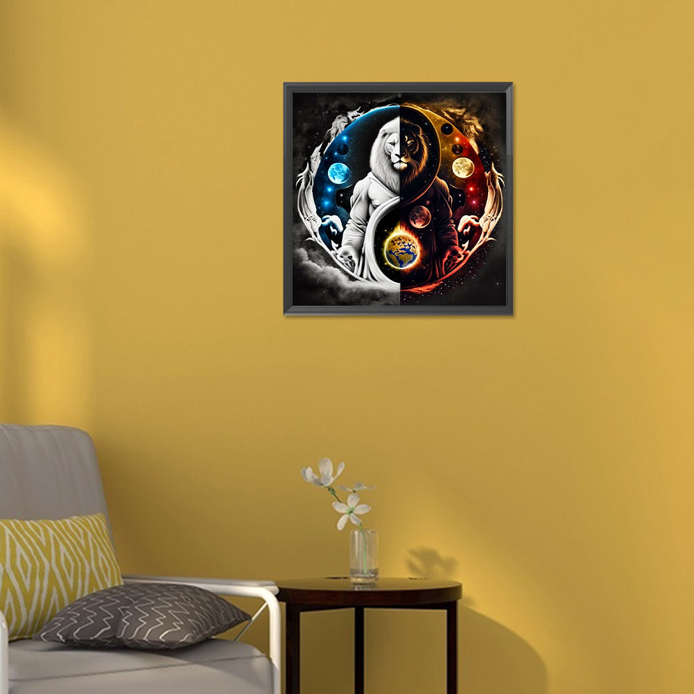 Yin And Yang Bipolar White Lion - Full Round Drill Diamond Painting 30*30CM