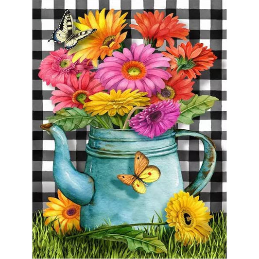 Kettle Daisy Bouquet - Full Round Drill Diamond Painting 30*40CM