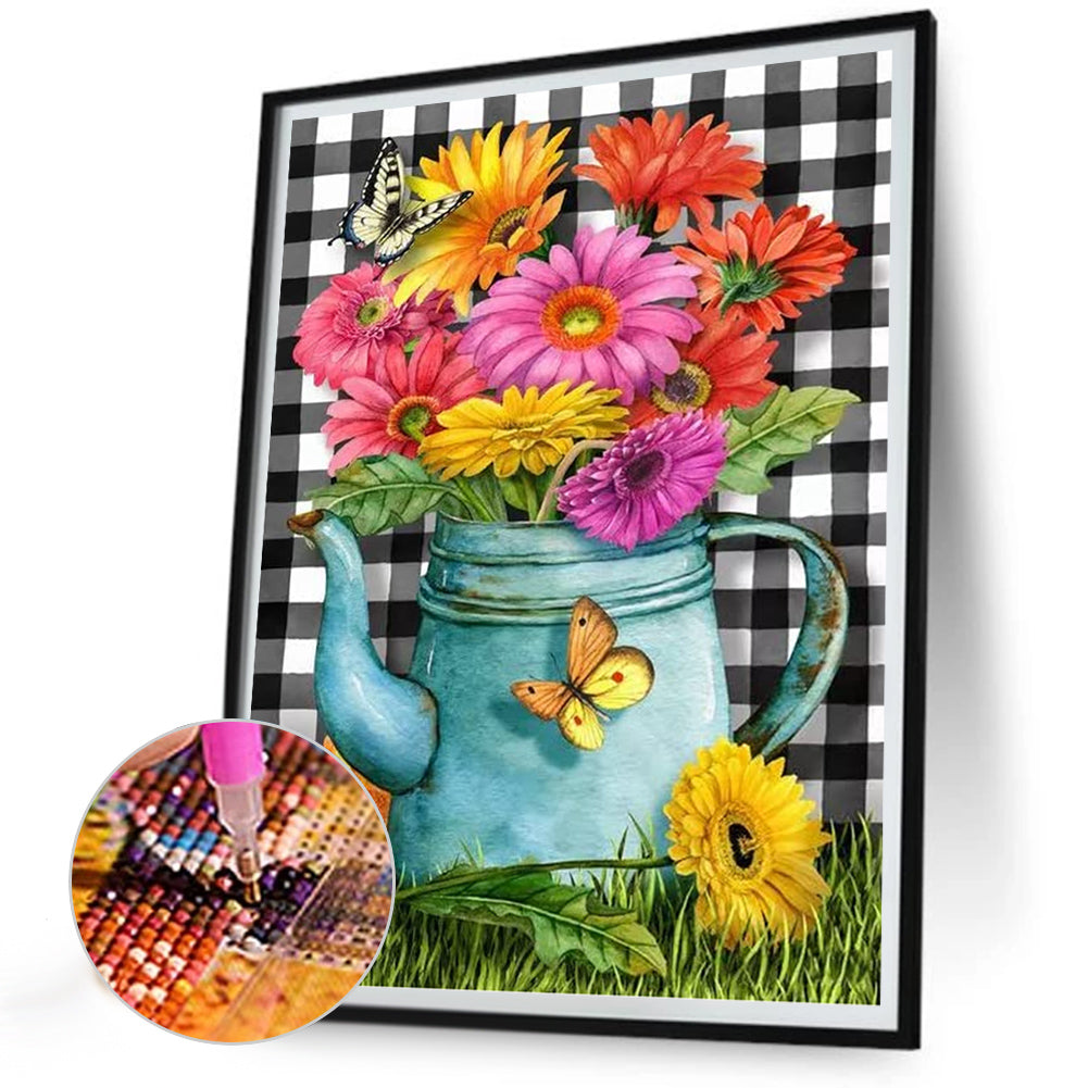 Kettle Daisy Bouquet - Full Round Drill Diamond Painting 30*40CM