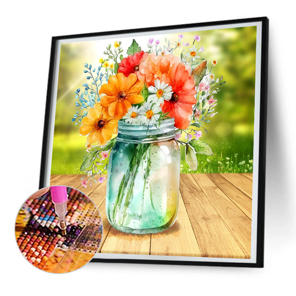 Jar Of Flowers - Full Round Drill Diamond Painting 30*30CM