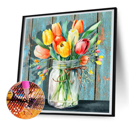 Jar Of Flowers - Full Round Drill Diamond Painting 30*30CM