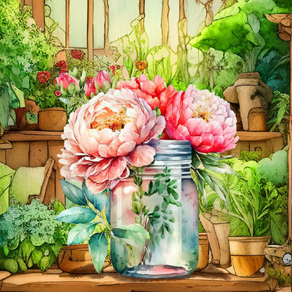 Jar Of Flowers - Full Round Drill Diamond Painting 30*30CM