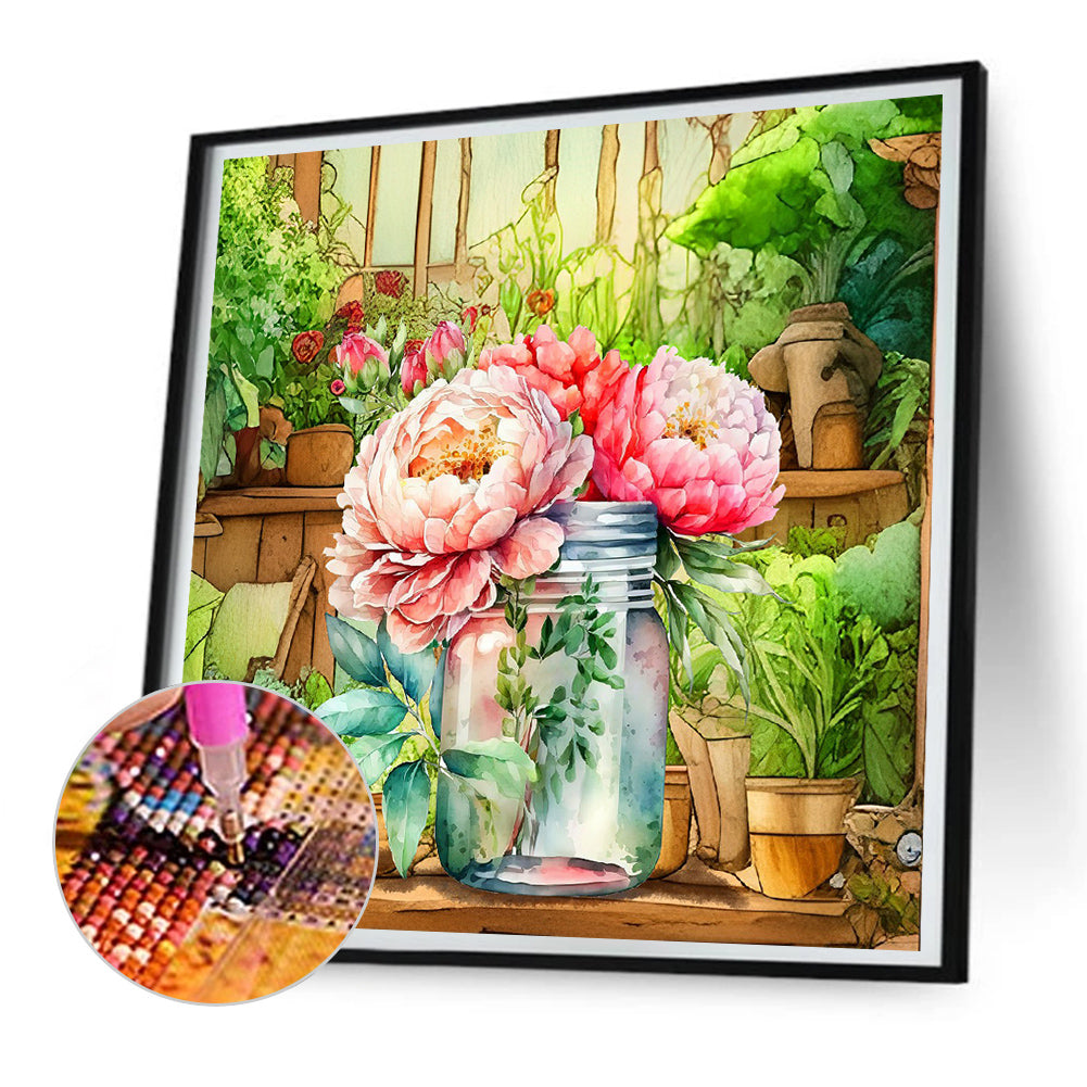 Jar Of Flowers - Full Round Drill Diamond Painting 30*30CM