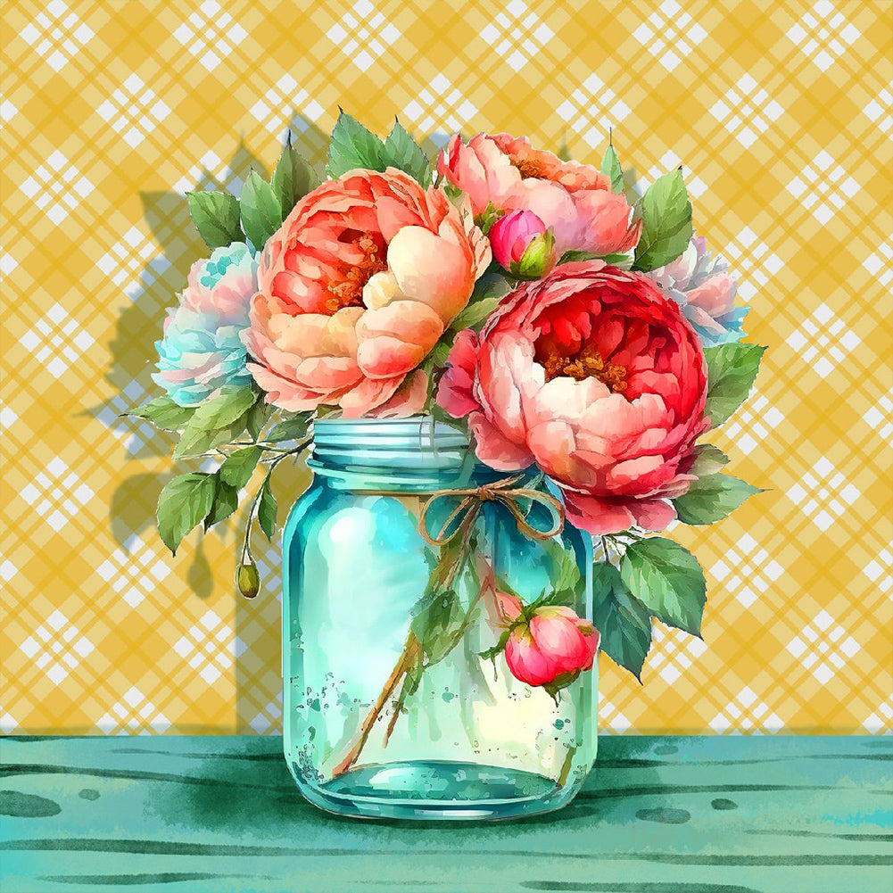 Jar Of Flowers - Full Round Drill Diamond Painting 30*30CM