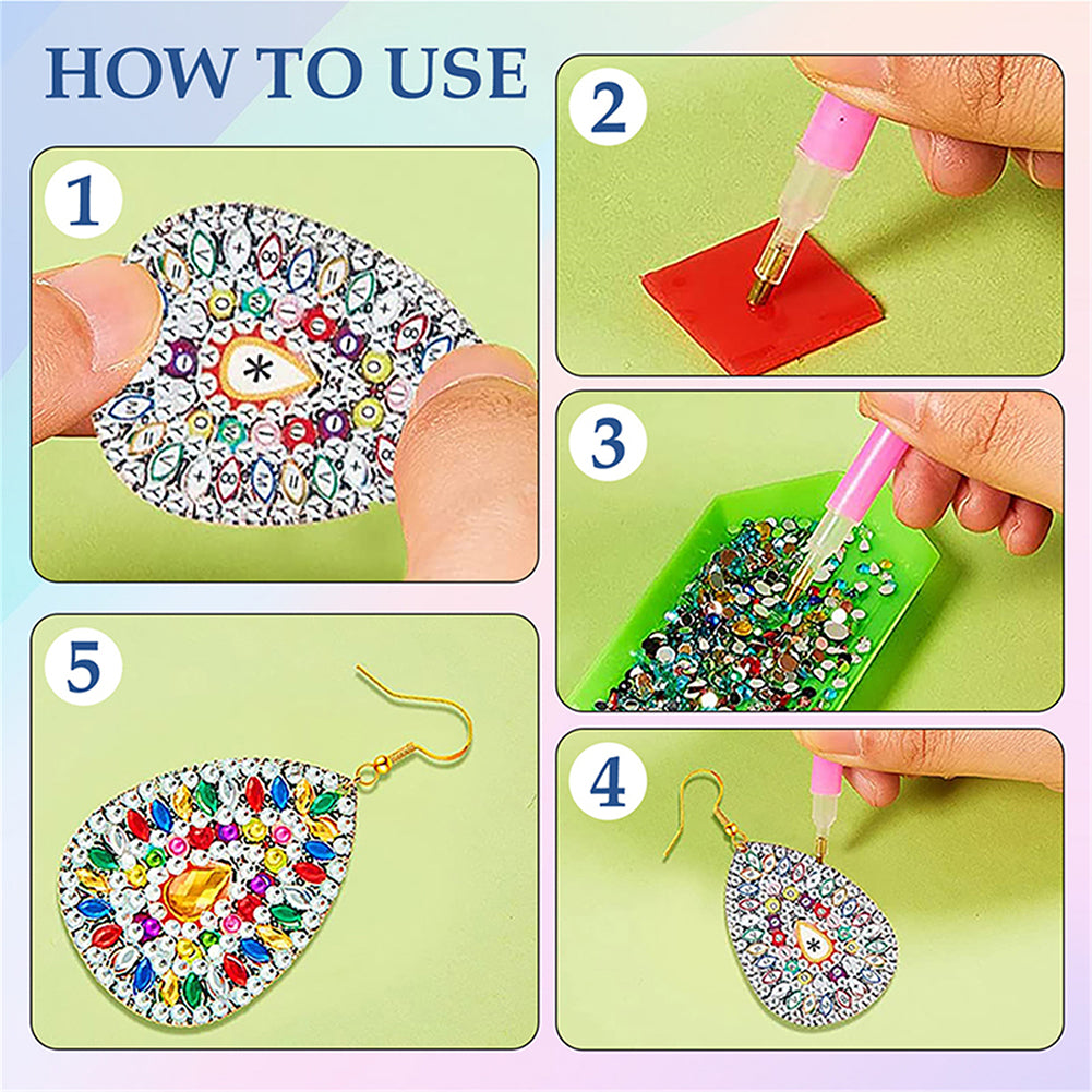 DIY 2 Pairs Diamond Painting Earrings Special Shaped Double Sided Jewelry