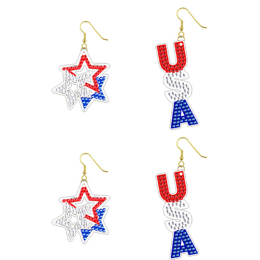 DIY 2 Pairs Diamond Painting Earrings Special Shaped Double Sided Jewelry