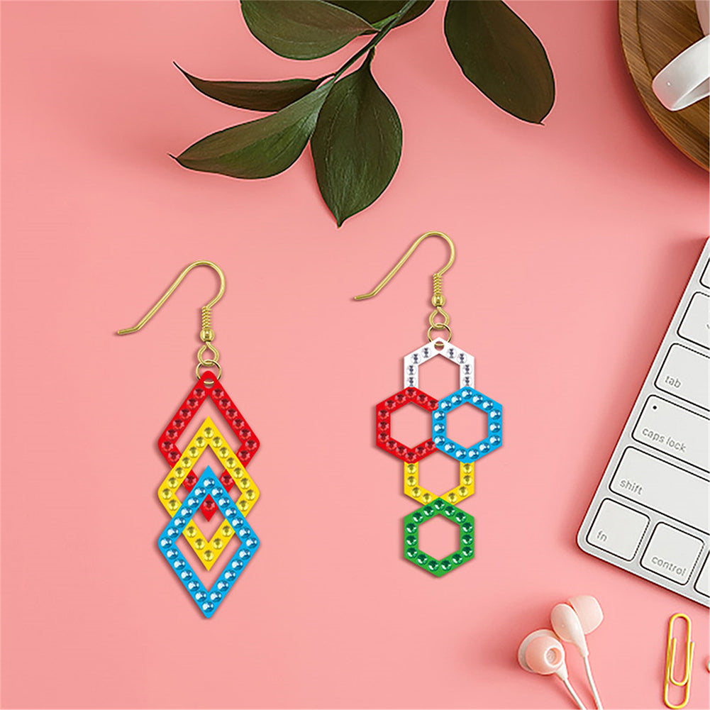 DIY 2 Pairs Diamond Painting Earrings Special Shaped Double Sided Jewelry