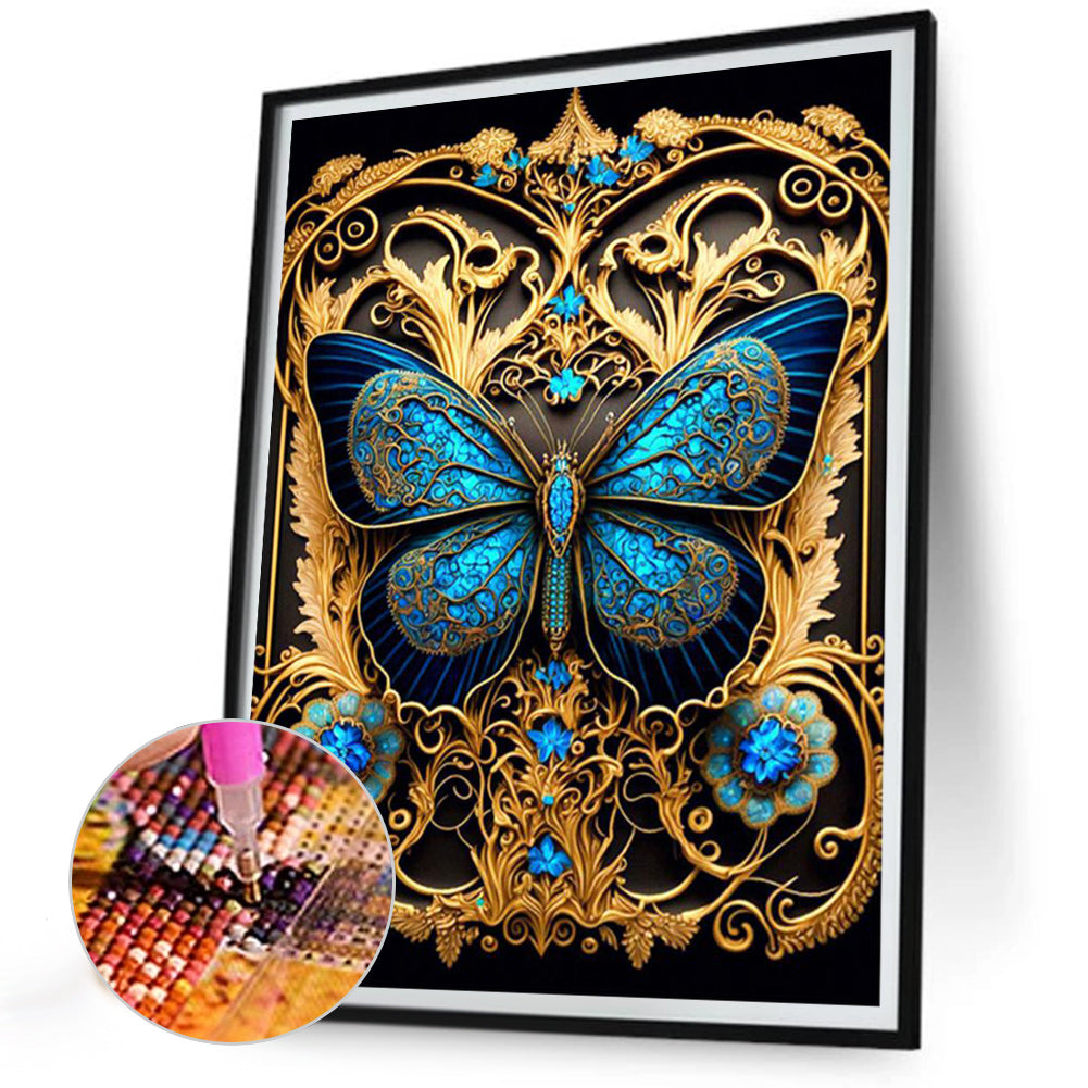 Magic Blue Butterfly - Full Round Drill Diamond Painting 30*40CM