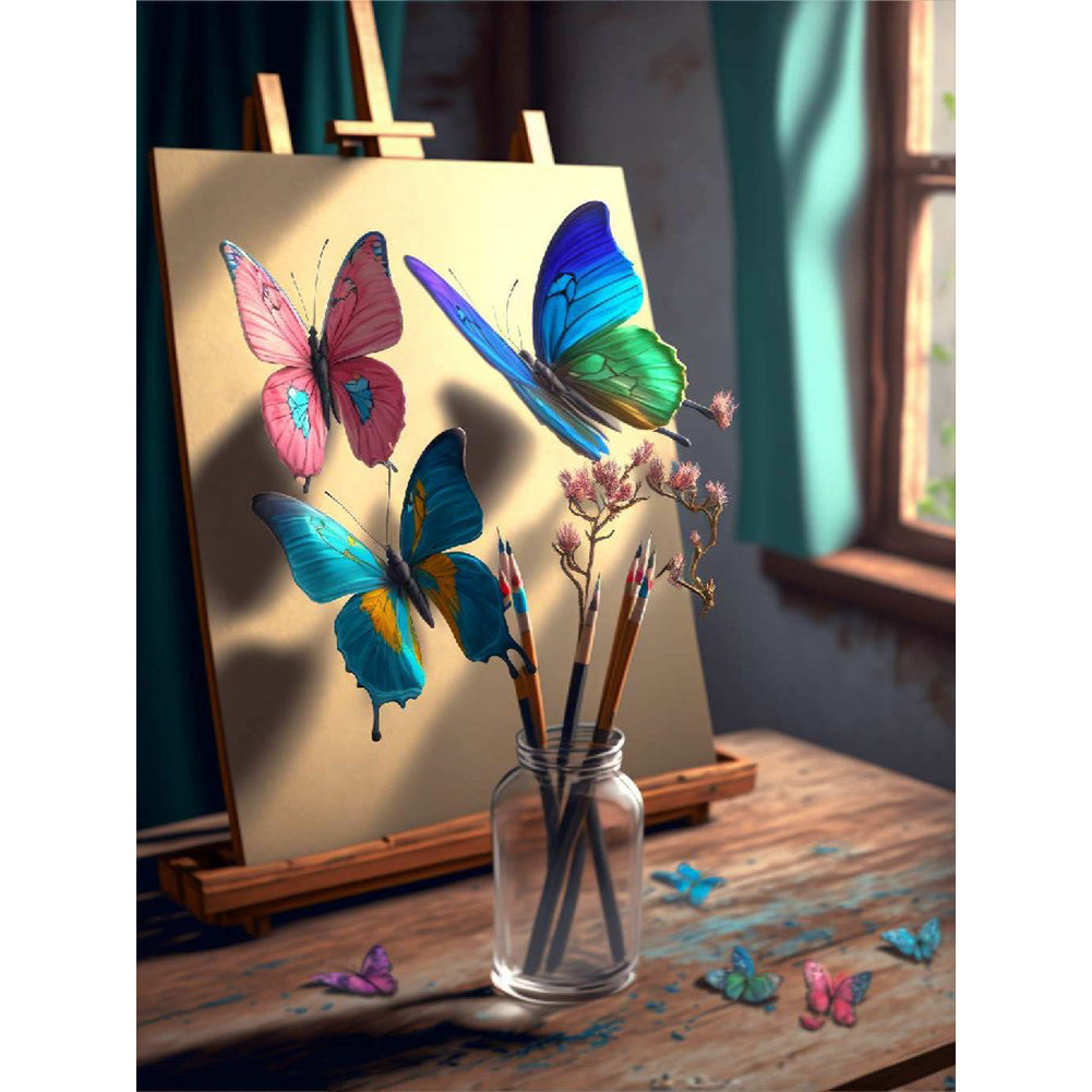 Beautiful Butterfly Paintings - Full Round Drill Diamond Painting 30*40CM