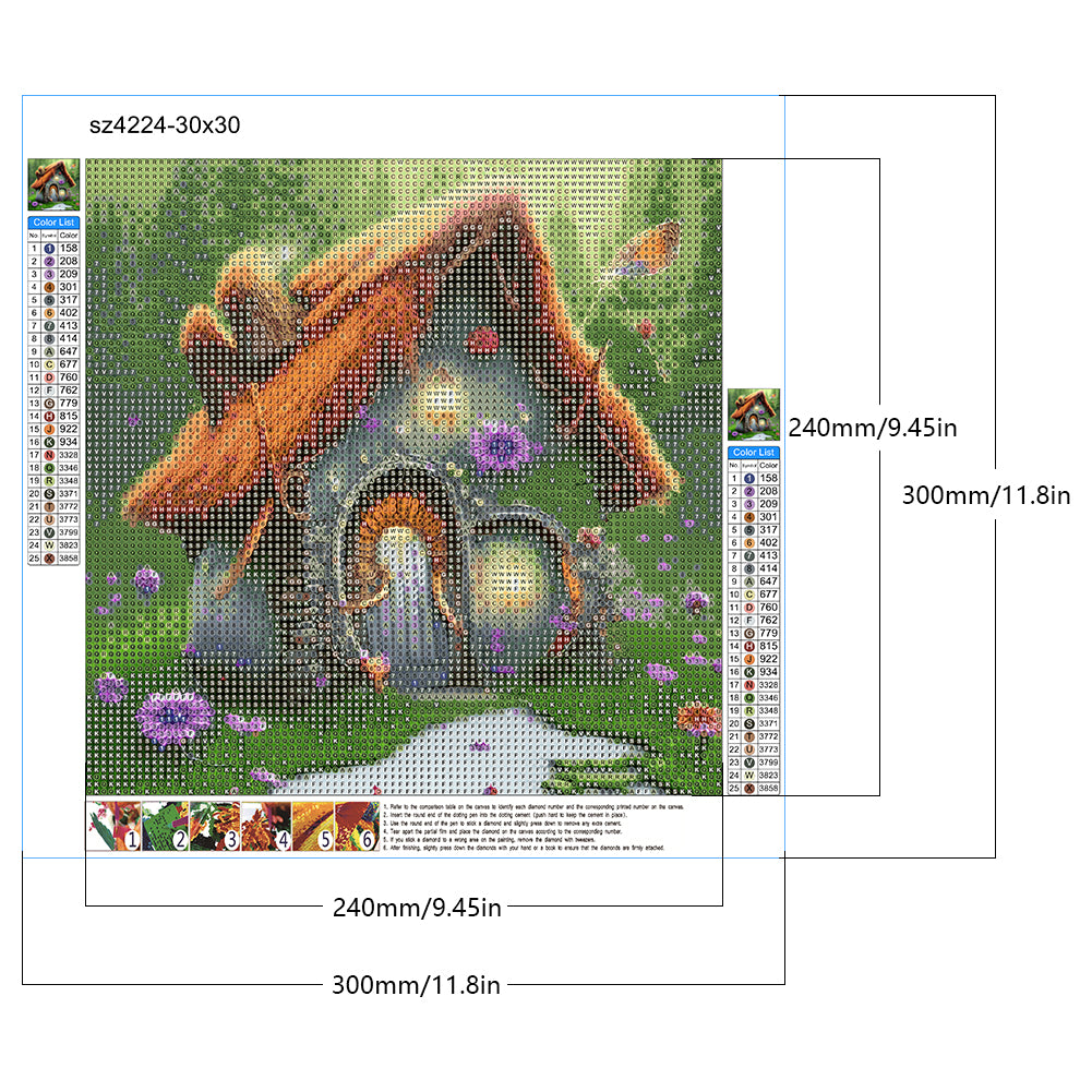 Magical Straw Cottage - Full Round Drill Diamond Painting 30*30CM