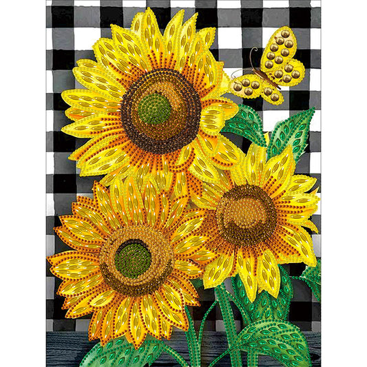 Butterfly Flower Sunflower - Special Shaped Drill Diamond Painting 30*40CM