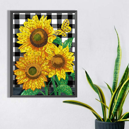 Butterfly Flower Sunflower - Special Shaped Drill Diamond Painting 30*40CM