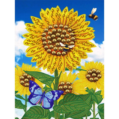 Butterfly Flower Sunflower - Special Shaped Drill Diamond Painting 30*40CM