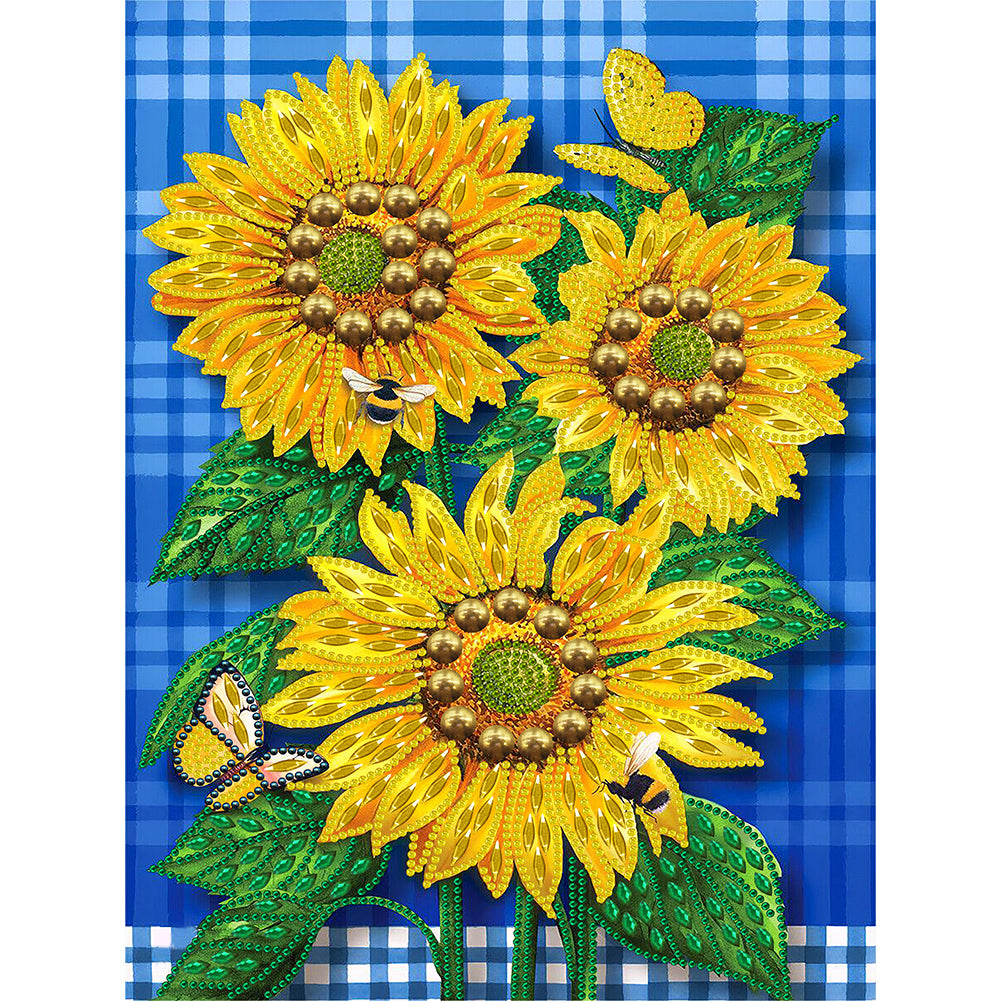 Butterfly Flower Sunflower - Special Shaped Drill Diamond Painting 30*40CM