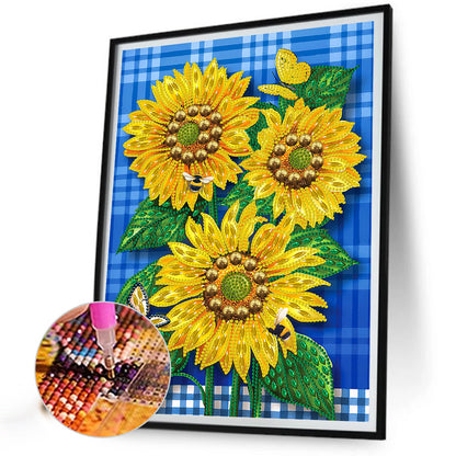 Butterfly Flower Sunflower - Special Shaped Drill Diamond Painting 30*40CM