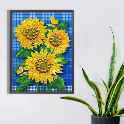 Butterfly Flower Sunflower - Special Shaped Drill Diamond Painting 30*40CM