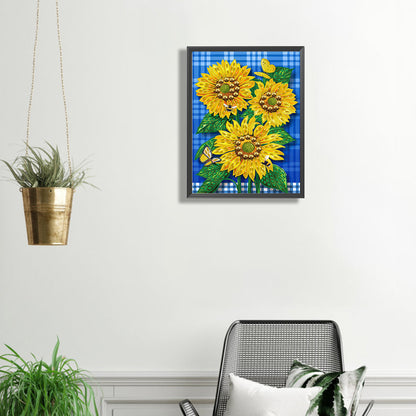 Butterfly Flower Sunflower - Special Shaped Drill Diamond Painting 30*40CM