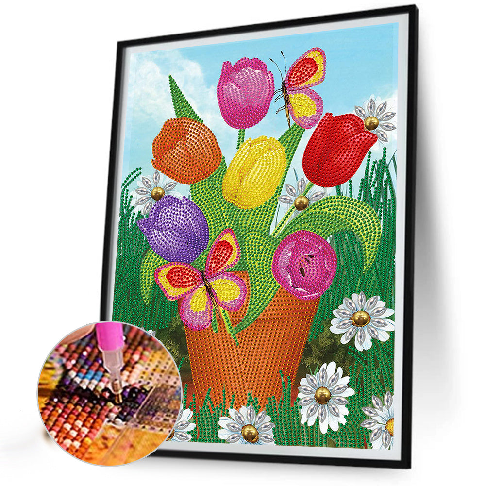 Butterfly Tulip - Special Shaped Drill Diamond Painting 30*40CM