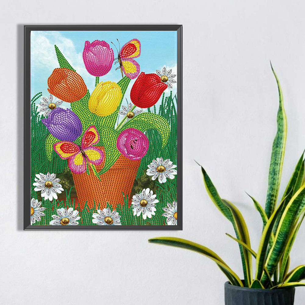 Butterfly Tulip - Special Shaped Drill Diamond Painting 30*40CM
