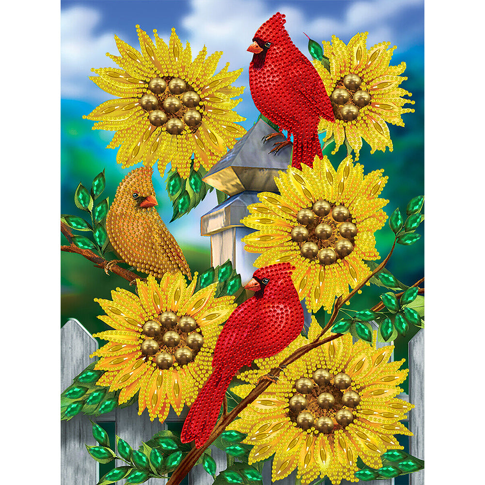 Cardinal Sunflower - Special Shaped Drill Diamond Painting 30*40CM