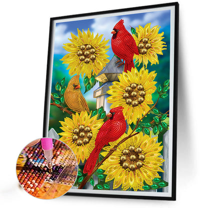 Cardinal Sunflower - Special Shaped Drill Diamond Painting 30*40CM