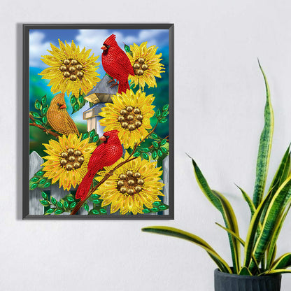 Cardinal Sunflower - Special Shaped Drill Diamond Painting 30*40CM