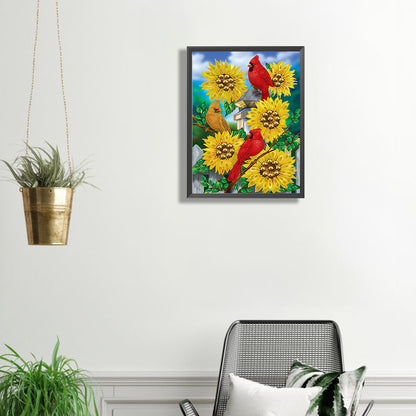 Cardinal Sunflower - Special Shaped Drill Diamond Painting 30*40CM