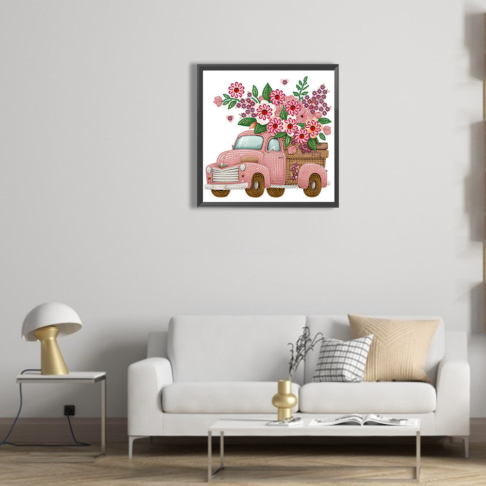 Pink Vintage Car - Special Shaped Drill Diamond Painting 30*30CM