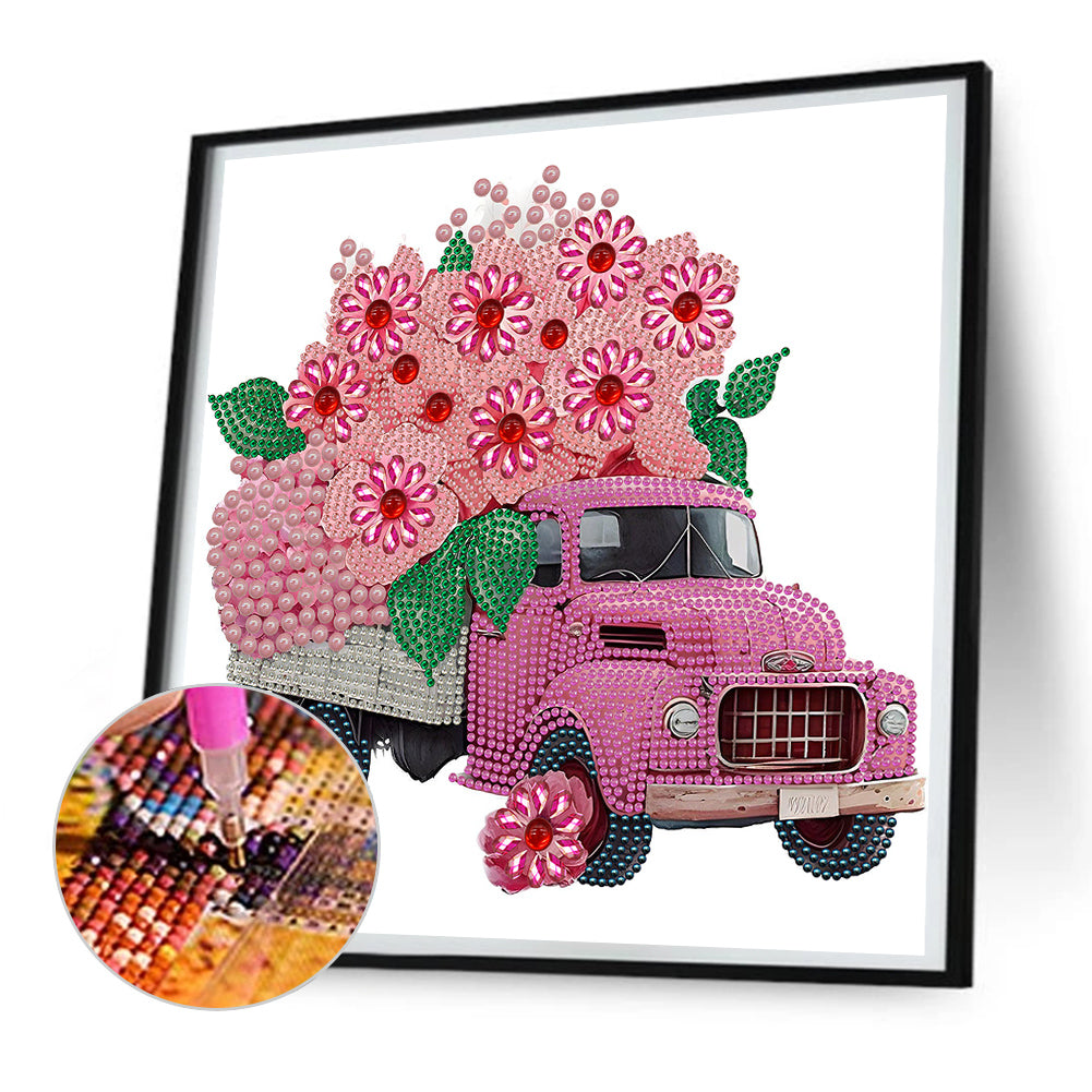 Pink Vintage Car - Special Shaped Drill Diamond Painting 30*30CM