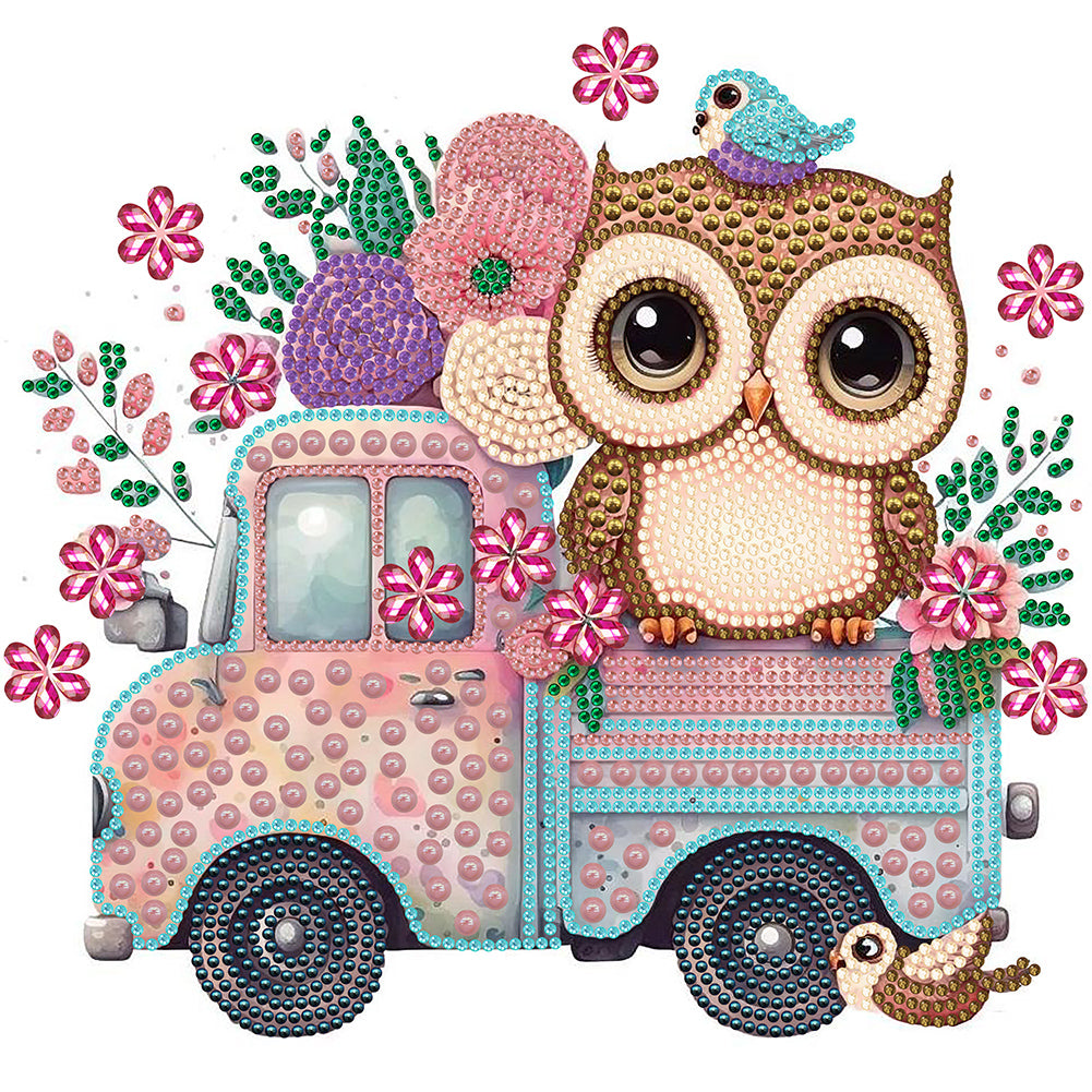 Pink Owl Car - Special Shaped Drill Diamond Painting 30*30CM