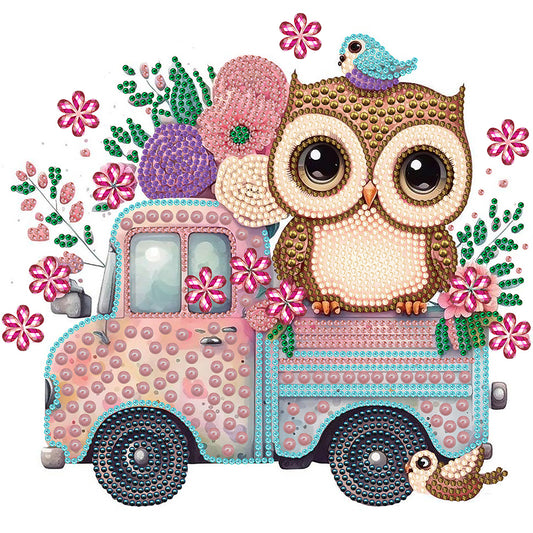 Pink Owl Car - Special Shaped Drill Diamond Painting 30*30CM