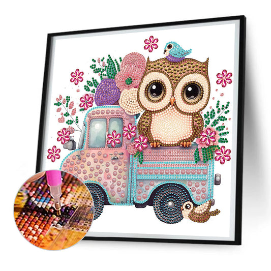 Pink Owl Car - Special Shaped Drill Diamond Painting 30*30CM