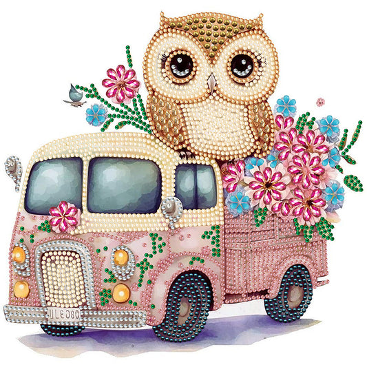 Pink Owl Car - Special Shaped Drill Diamond Painting 30*30CM